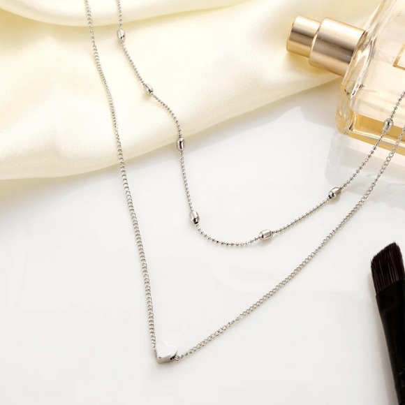 Layered Silver Small Heart Pendant Necklace - Picture 6 of 6